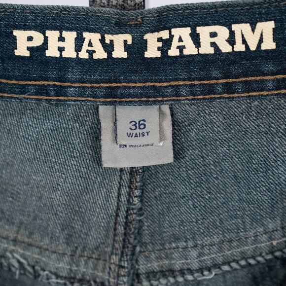 Y2K Phat Farm Denim Jean Shorts Mens SZ 36 Skater Hip Hop Jorts Streetwear Baggy - Picture 8 of 11
